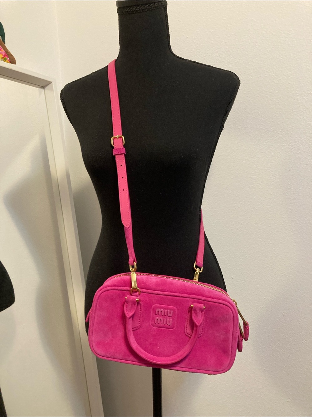 Miu Miu Hot Pink Suede Mini Crossbody Bag